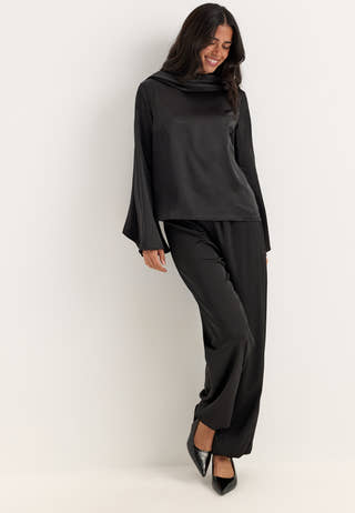 Satin Scarf Blouse Black