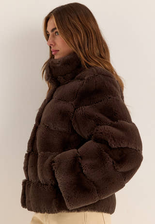 Faux fur High Collar Coat Brown