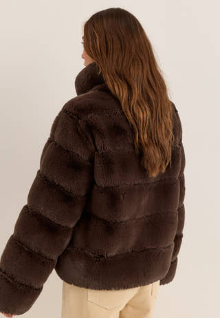 Faux fur High Collar Coat Brown