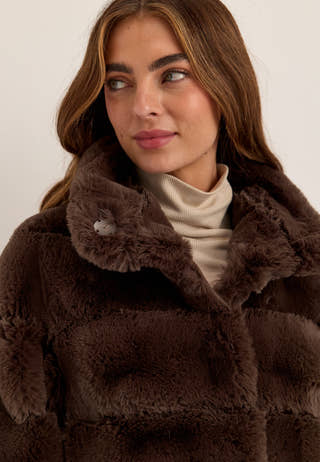 Faux fur High Collar Coat Brown