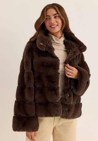 Faux fur High Collar Coat Brown