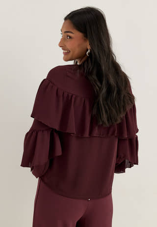 Flounce Tie Blouse Red