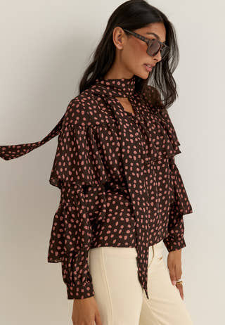 Flounce Tie Blouse Patterned