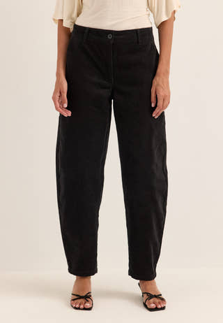 Mid Waist Corduroy Wide Trousers Black
