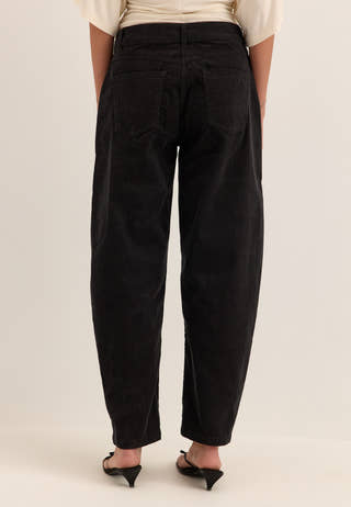 Mid Waist Corduroy Wide Trousers Black