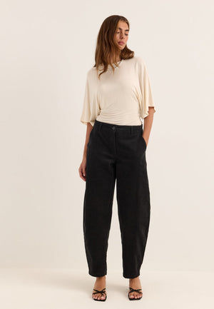 Mid Waist Corduroy Wide Trousers Black
