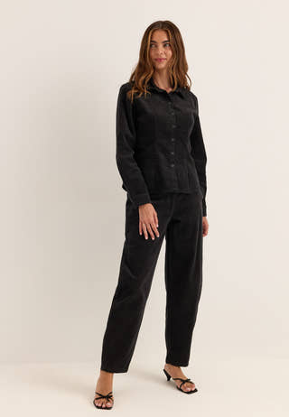 Mid Waist Corduroy Wide Trousers Black