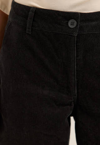 Mid Waist Corduroy Wide Trousers Black