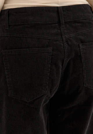 Mid Waist Corduroy Wide Trousers Black