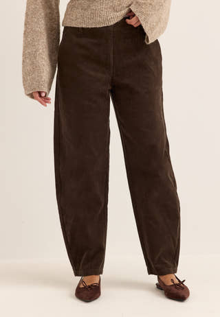 Mid Waist Corduroy Wide Trousers Brown
