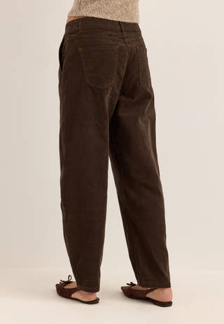 Mid Waist Corduroy Wide Trousers Brown