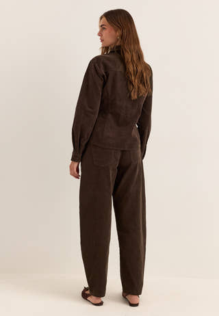 Mid Waist Corduroy Wide Trousers Brown