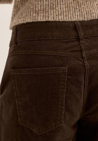 Mid Waist Corduroy Wide Trousers Brown