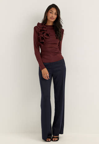 Flounce long Sleeve Top Red