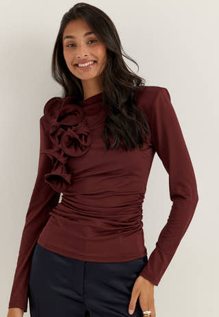 Flounce long Sleeve Top Red