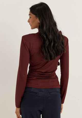 Flounce long Sleeve Top Red