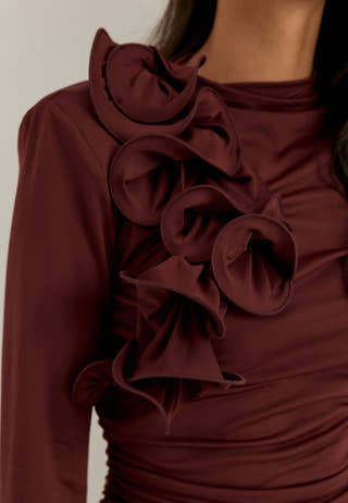 Flounce long Sleeve Top Red
