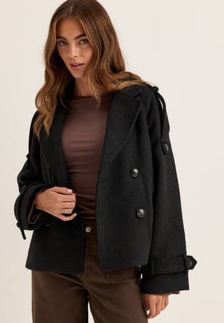 Wool Blend Short Coat Black