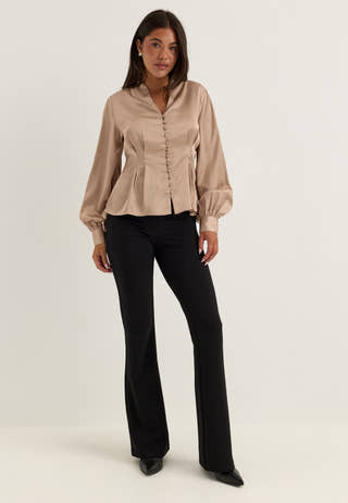 Pleated Satin Blouse Brown