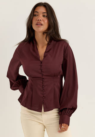 Pleated Satin Blouse Red