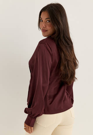 Pleated Satin Blouse Red