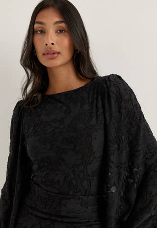 Balloon Sleeve Soft Jacquard Gown Black