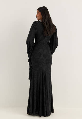 Balloon Sleeve Soft Jacquard Gown Black