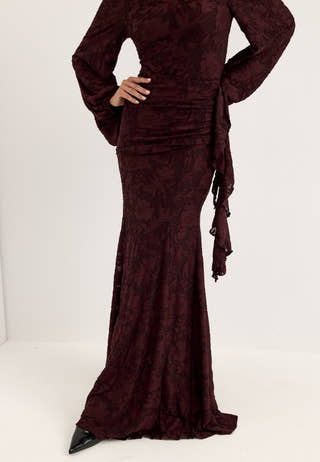 Balloon Sleeve Soft Jacquard Gown Purple