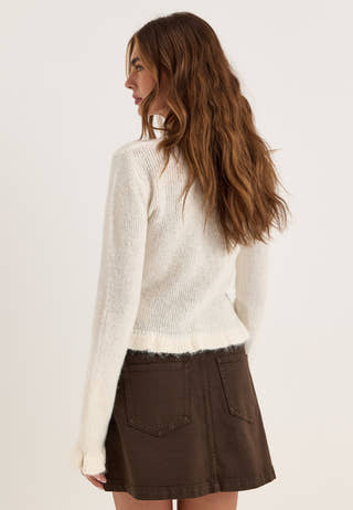 Knitted Frill Sweater White