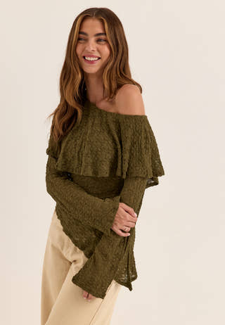 Saga Asymmetric Lace Top Green
