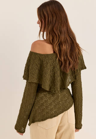 Saga Asymmetric Lace Top Green