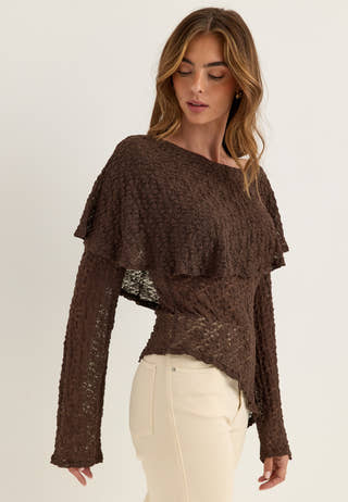 Saga Asymmetric Lace Top Brown