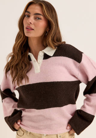Knitted Collar Sweater Striped