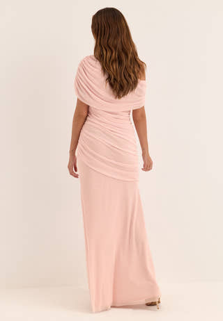 Off Shoulder Mesh Gown Pink