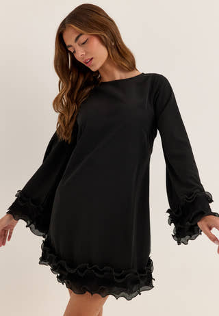 A-line Flounce Dress Black