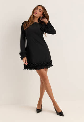 A-line Flounce Dress Black