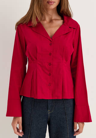 Shaped Cotton Shirt Red