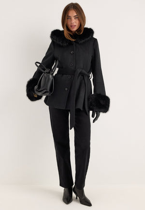 Hooded Wool Blend Coat Black