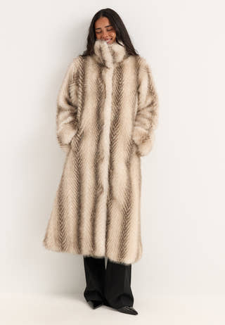 Long Faux Fur Coat Beige