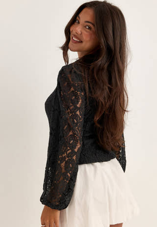 Lace Button Blouse Black