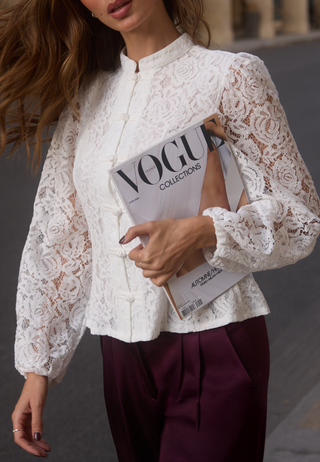 Lace Button Blouse White
