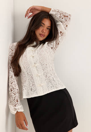 Lace Button Blouse White