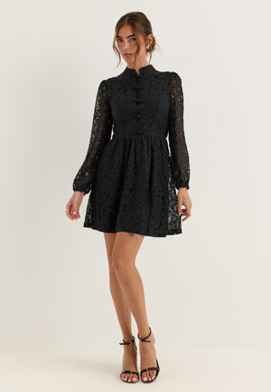 Frill Lace Dress Black