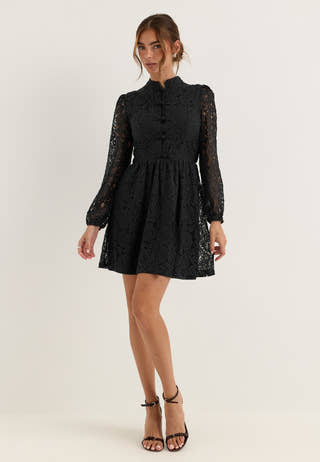 Frill Lace Dress Black
