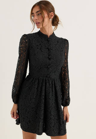 Frill Lace Dress Black