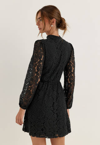 Frill Lace Dress Black