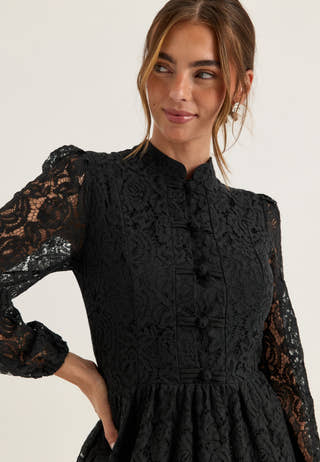 Frill Lace Dress Black