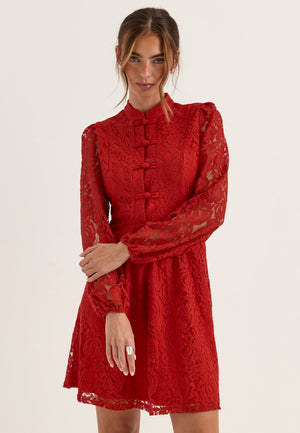 Frill Lace Dress Red