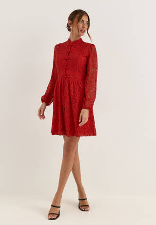 Frill Lace Dress Red