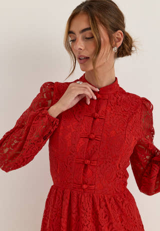Frill Lace Dress Red